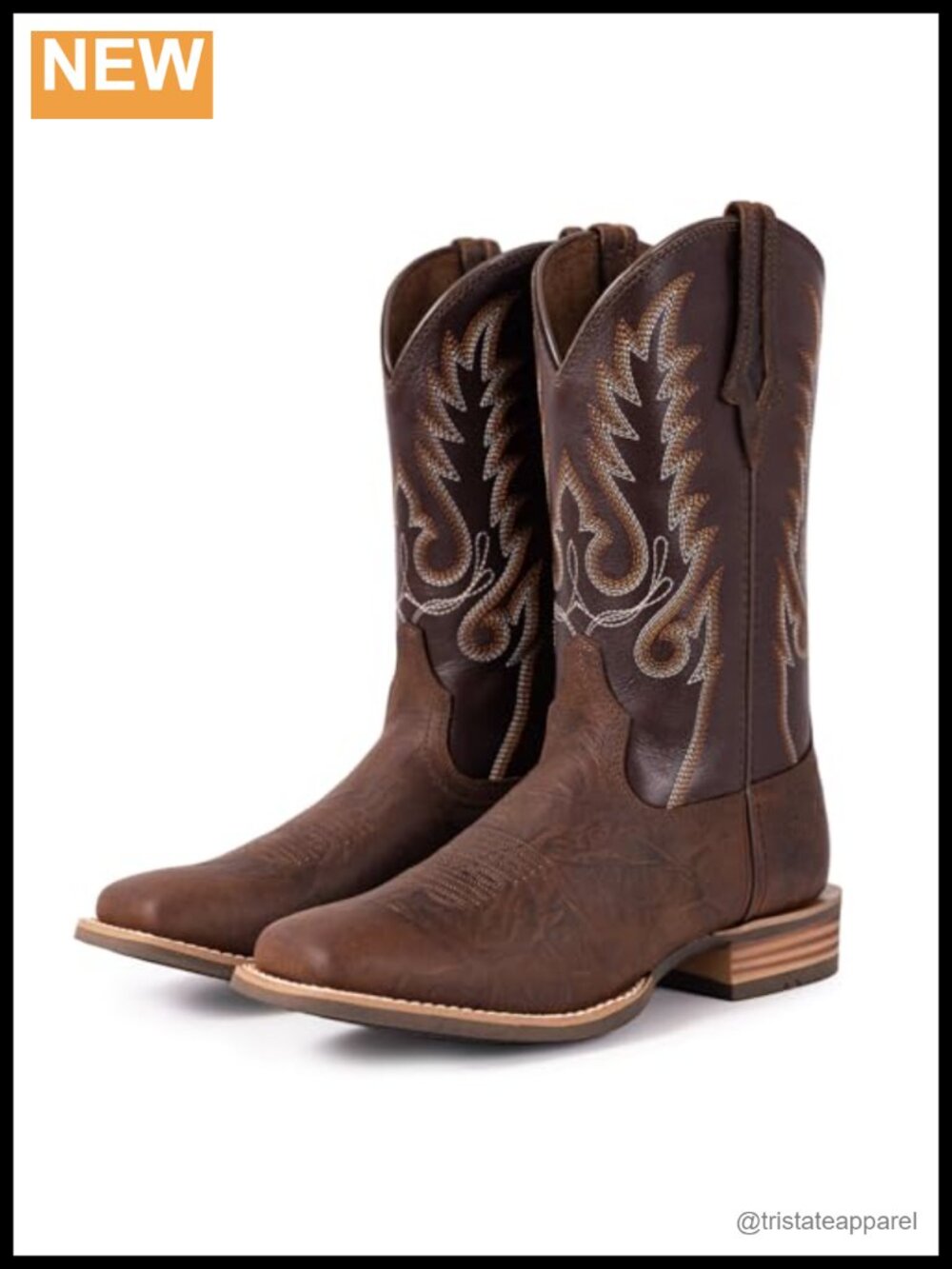 Genuine Leather Cowboy Boots Square Toe Mid Calf Western Cowgirl Embroidered